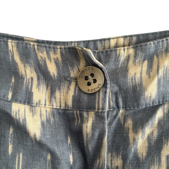 Chico's 100% Linen Ikat Print Wide Leg Pants Resortwear Vacation Preppy Small - Picture 6 of 16